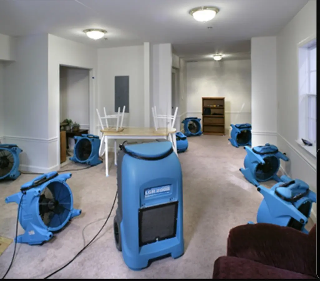 Air movers and dehumidifier setup for Water Damage Restoration in Crest Hill